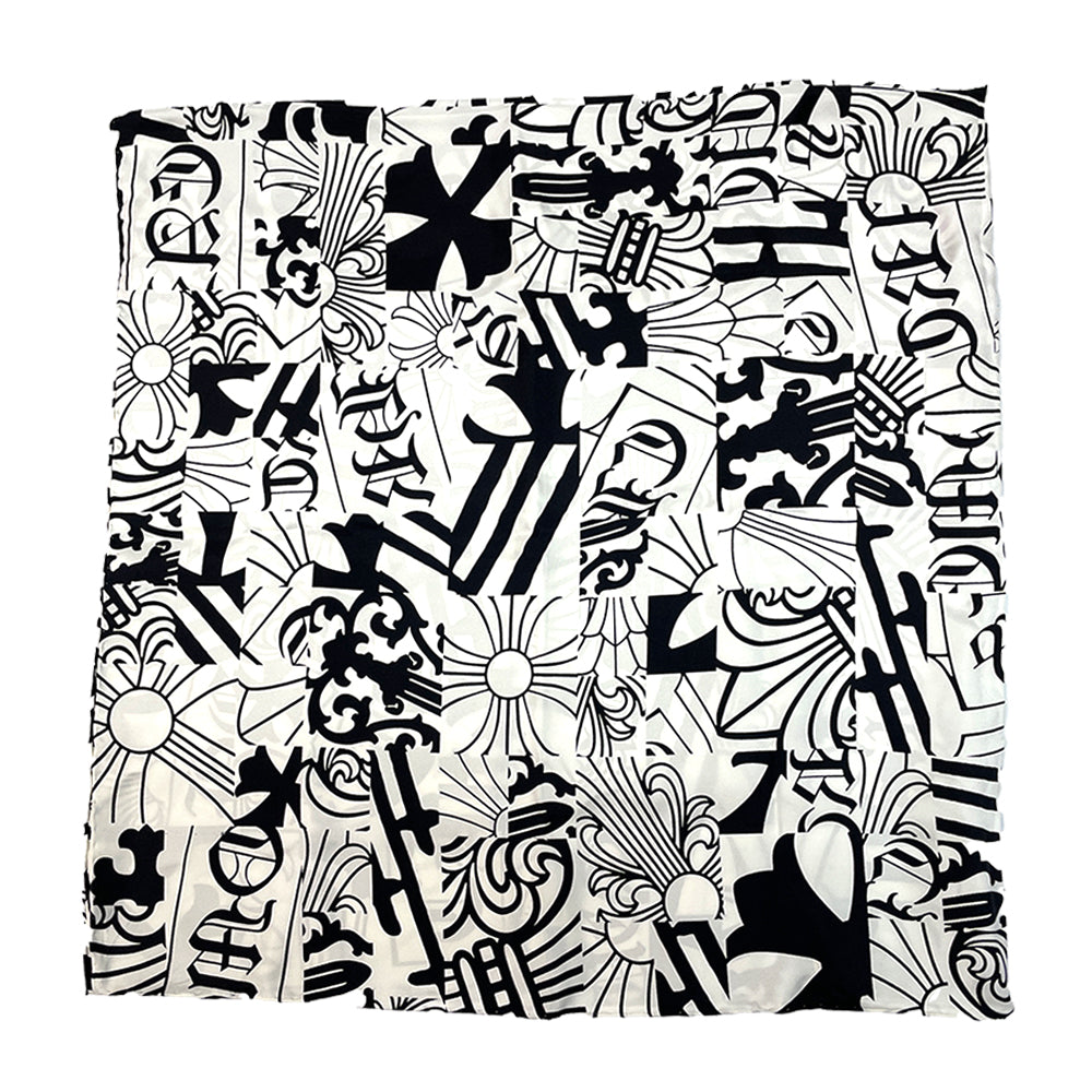 CHROME HEARTS Allover Print Large Bicolor Scarf Silk Unisex [Used B] 20230227