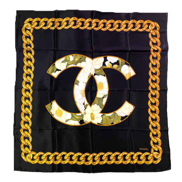 Used AB/Slightly used] CHANEL Vintage Cocomark Flower Chain Women's Scarf  Black 20388963