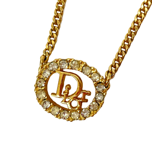 Christian Dior Vintage Dior Logo Rhinestone Necklace GP Women's [Used B] 20230210