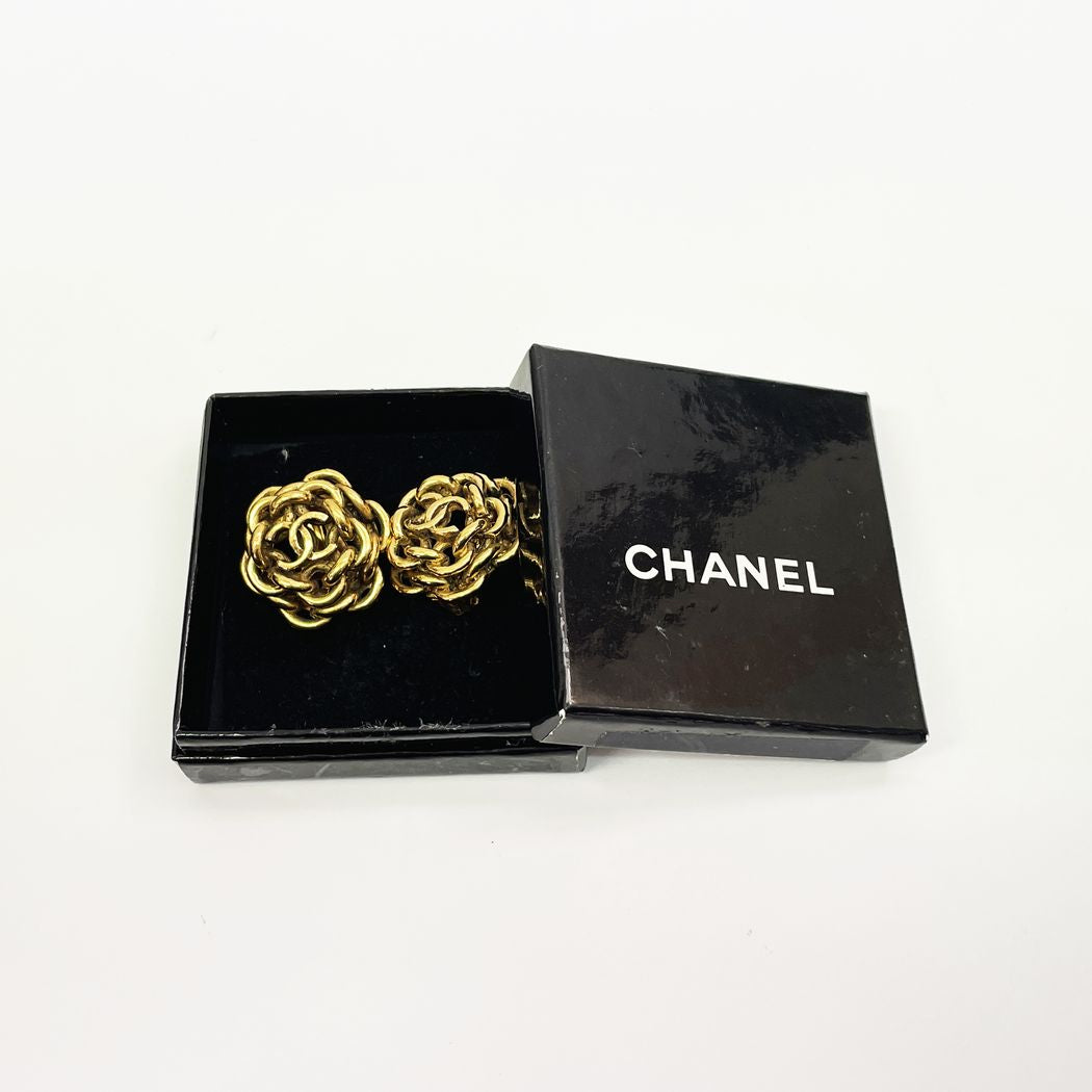 CHANEL Coco Mark Flower Motif Vintage Earrings GP Women's [Used B] 20230202