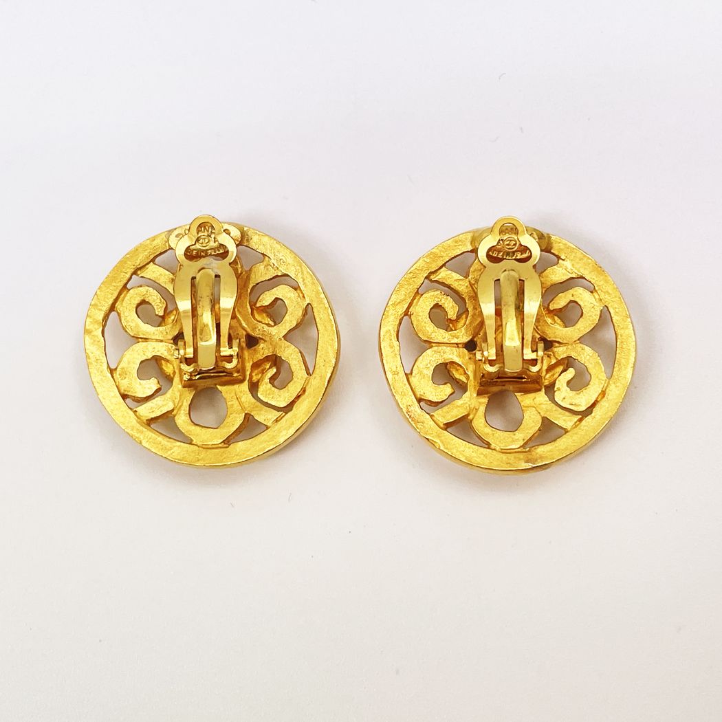 CHANEL Coco Mark Clover Round 95P Vintage Earrings GP Women's [Used B] 20230202