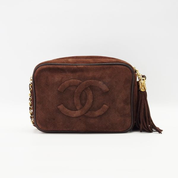 CHANEL Rare Here Mark Square Fringe Tassel Vintage Shoulder Bag Suede/Leather Women's [Used B] 20230113
