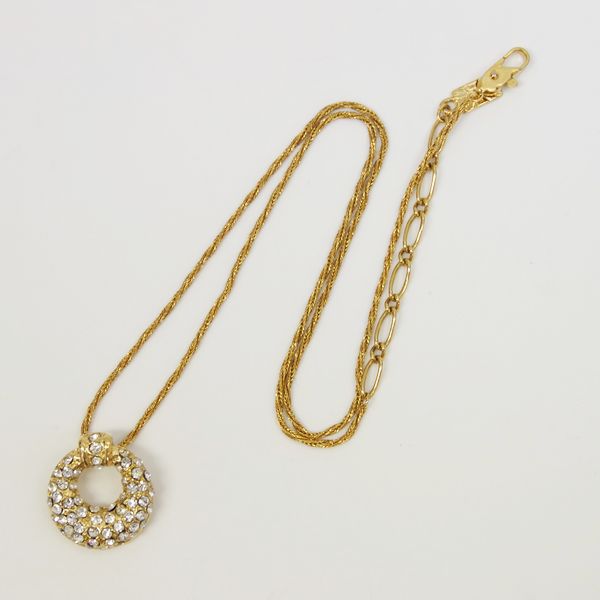 YVES SAINT LAURENT Circle Vintage Necklace GP/Rhinestone Women's [Used AB] 20230208