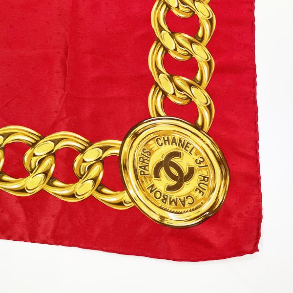CHANEL Coco Mark Coin Chain Accessory Pattern Vintage Scarf Silk Women's [Used B] 20230406