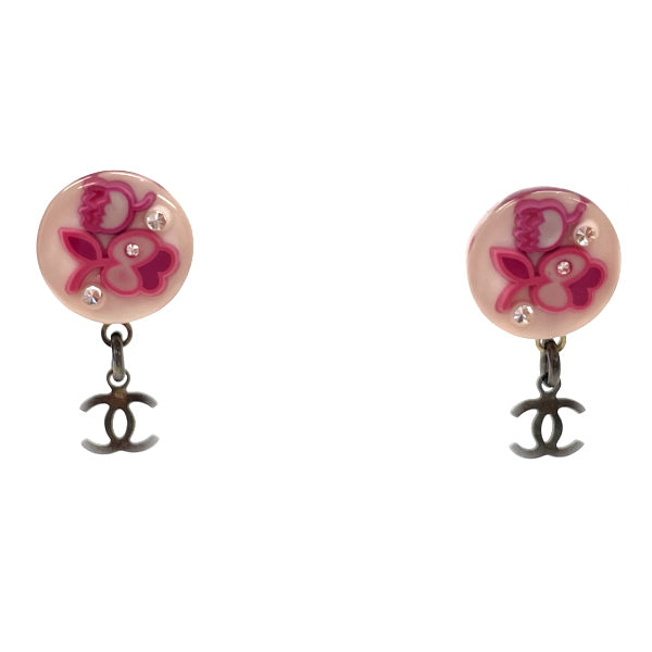 CHANEL Coco Mark Round Rhinestone Flower Motif 09P Vintage Earrings Plastic/Metal Women's [Used AB] 20230310