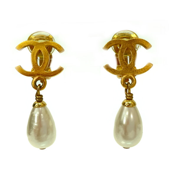 CHANEL Coco Mark Swing 96A Vintage Earrings GP/Fake Pearl Women's [Used AB] 20230301