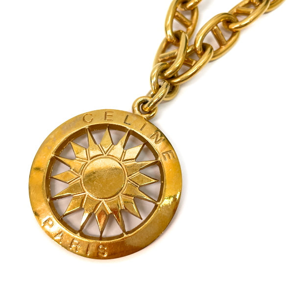 CELINE Rare Circle Logo Sun Chain Vintage Necklace GP Ladies [Used AB] 20230306