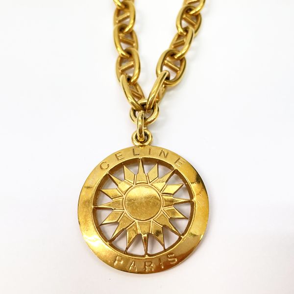 CELINE Rare Circle Logo Sun Chain Vintage Necklace GP Ladies [Used AB] 20230306