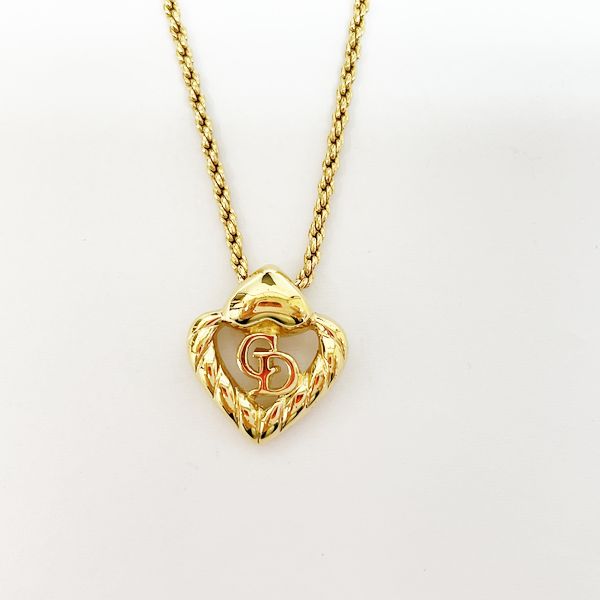 Christian Dior Vintage CD Logo Heart Twist Necklace GP Women's [Used B] 20230308