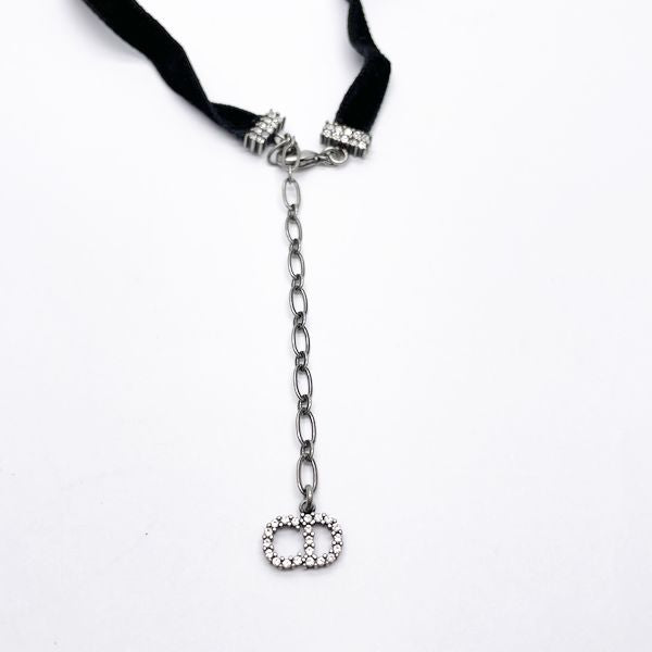 Christian Dior 徽标水钻颈链 金属/布料 女式 [二手 B] 20230328