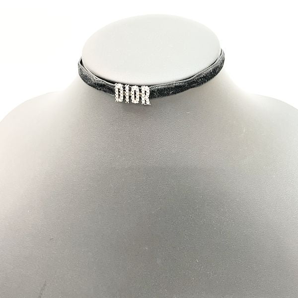 Christian Dior Logo Rhinestone Choker Metal/Fabric Women's [Used B] 20230328