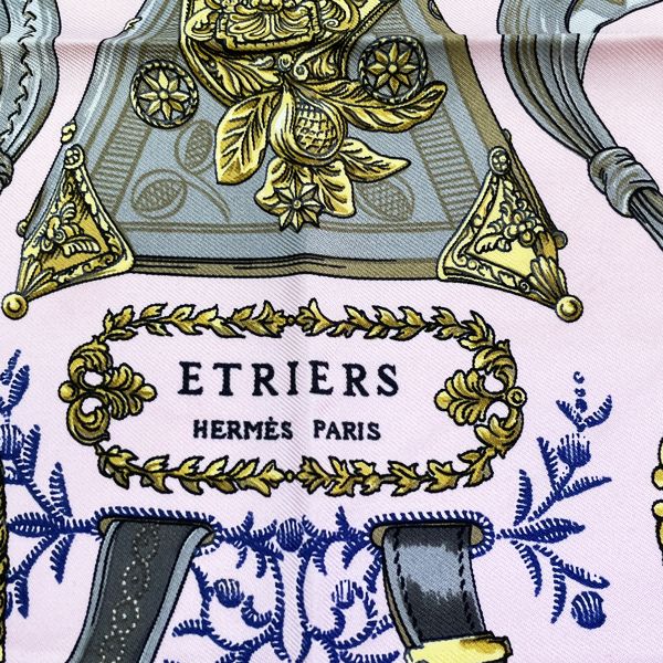 HERMES Carre 45 Petit Carre ETRIERS Stirrup Horse Tack Pattern Scarf Silk Ladies [Used AB] 20230407