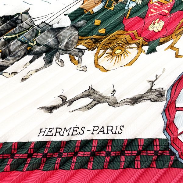 HERMES Pleated CARRE Prise The Bull &amp; Mouth Regents Circus Piccadilly Mail Coach Scarf Silk Ladies [Used AB] 20230331