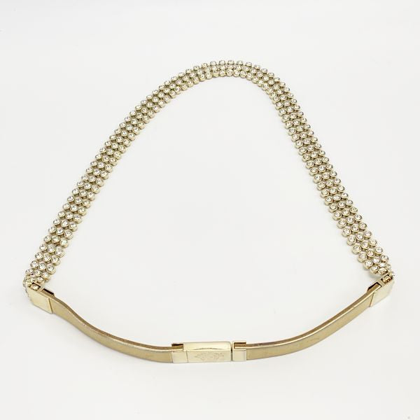Gianni Versace Medusa Chain 3 Rows Rhinestone Vintage Belt Leather/GP Women's [Used B] 20230404