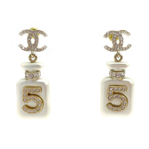 CHANEL Cocomark No5 Perfume Bottle Swing Pearl A22S Earrings GP/Rhinestone Women's [Used A] 20240106