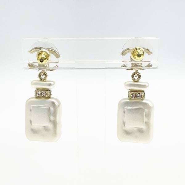CHANEL Cocomark No5 Perfume Bottle Swing Pearl A22S Earrings GP/Rhinestone Women's [Used A] 20240106