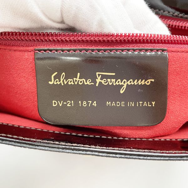 Salvatore Ferragamo Logo Plate Vintage Shoulder Bag Suede/Enamel Women's [Used B] 20231102