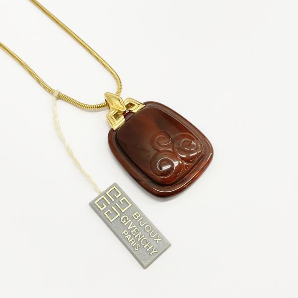 GIVENCHY Vintage Rare Wood Motif GP Plastic Women's Necklace Gold [Used A/Good Condition] 20404011