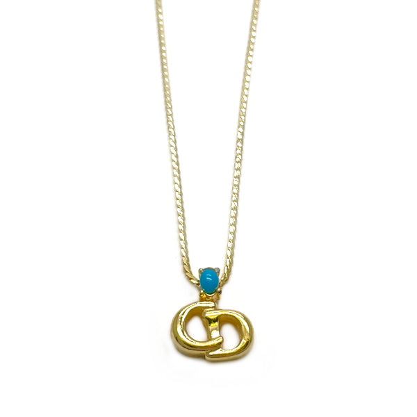 Christian Dior Vintage CD Logo Turquoise GP Women's Necklace [Used B/Standard] 20404017