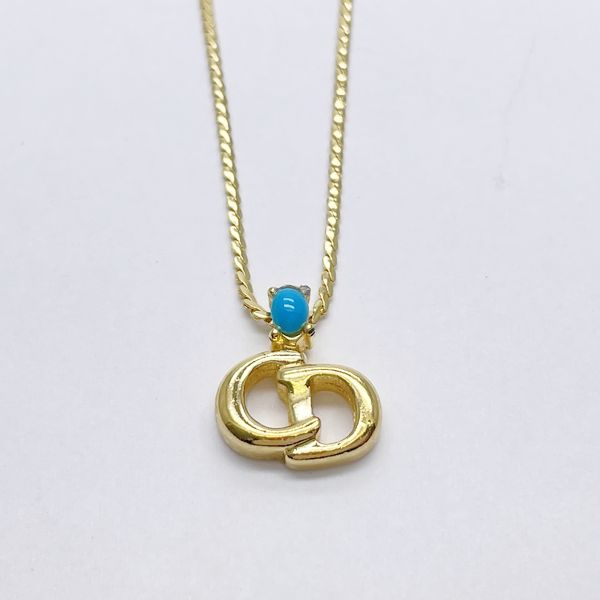 Christian Dior Vintage CD Logo Turquoise GP Women's Necklace [Used B/Standard] 20404017
