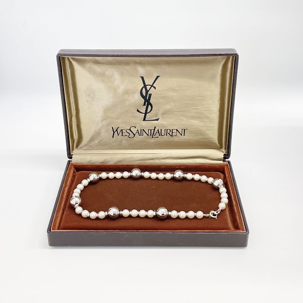 YVES SAINT LAURENT Yves Saint Laurent Vintage Ball Metal Fake Pearl Women's Necklace [Used AB/Slightly Used] 20404070