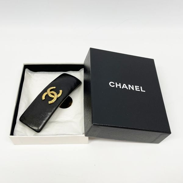 CHANEL Vintage Coco Mark Hair Clip Hair Accessory Women's Barrette Black x Gold [Used AB/Slightly Used] 20404680