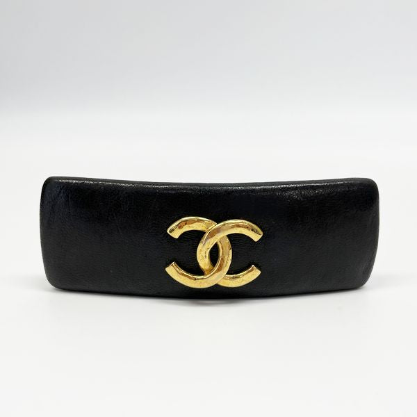 CHANEL Vintage Coco Mark Hair Clip Hair Accessory Women's Barrette Black x Gold [Used AB/Slightly Used] 20404680