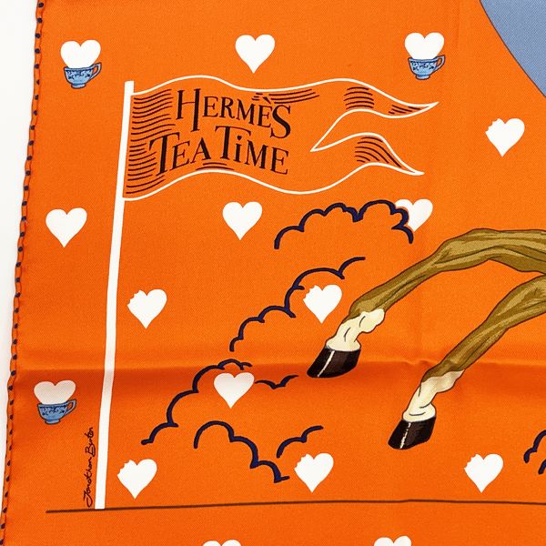 ファッション小物エルメス カレ70 TEA TIME　ティータイム スカーフ オレンジ シルク