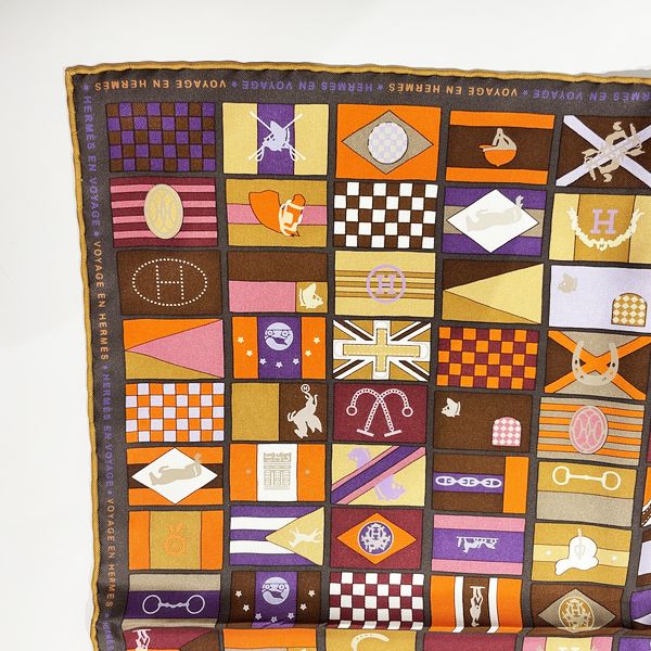 HERMES CARRE 90 VOYAGE EN HERMES National flag pattern scarf silk ladies 20230828