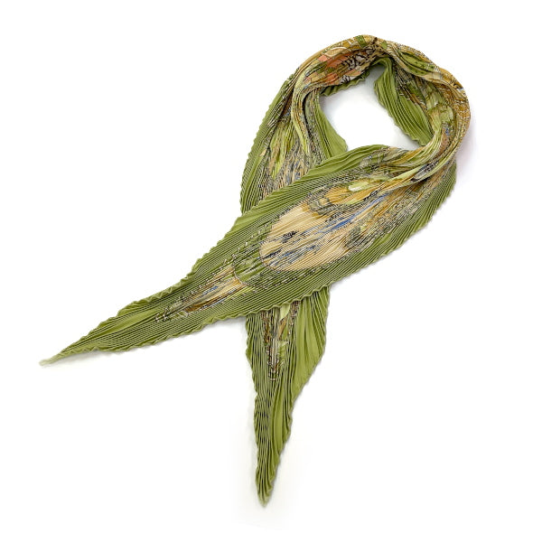 HERMES Pleated CARRE Prise AMAZONIA Women's Scarf Green [Used B/Standard] 20405223