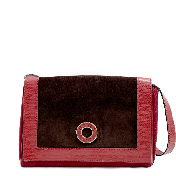CELINE Vintage Circle Logo 2WAY Clutch Bag Women's Shoulder Bag Red x Brown [Used B/Standard] 20405298
