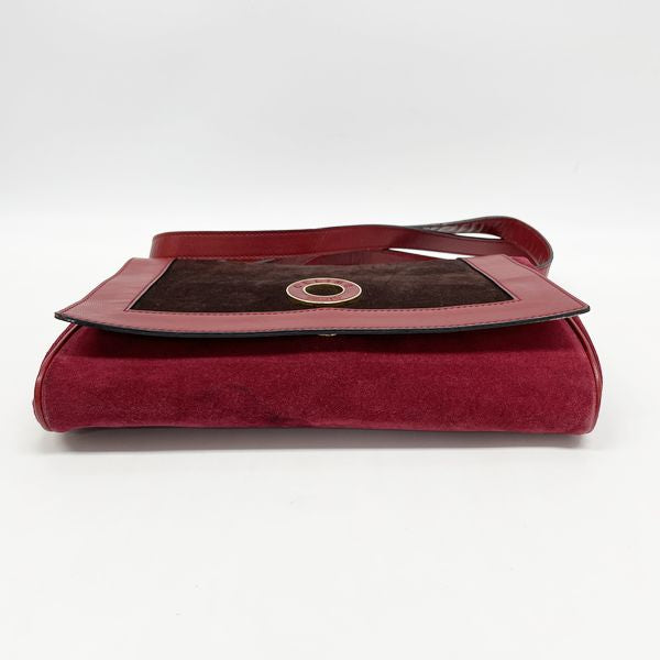 CELINE Vintage Circle Logo 2WAY Clutch Bag Women's Shoulder Bag Red x Brown [Used B/Standard] 20405298