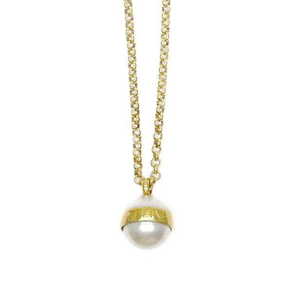 CELINE Vintage Logo GP Fake Pearl Women's Necklace Gold [Used B/Standard] 20405299