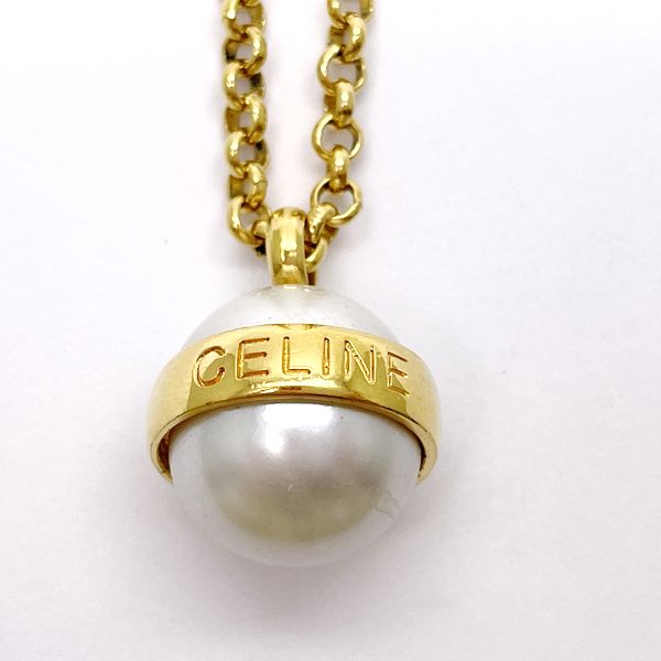 CELINE Vintage Logo GP Fake Pearl Women's Necklace Gold [Used B/Standard] 20405299