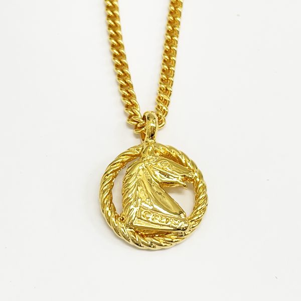 CELINE Vintage Horse Twist Round GP Women's Necklace Gold [Used AB/Slightly Used] 20405312