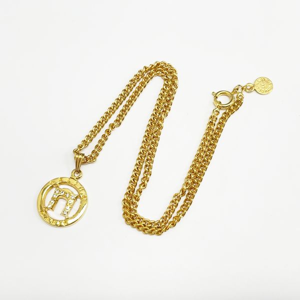 CELINE Vintage Arc de Triomphe Logo GP Rhinestone Women's Necklace Gold [Used AB/Slightly used] 20406334