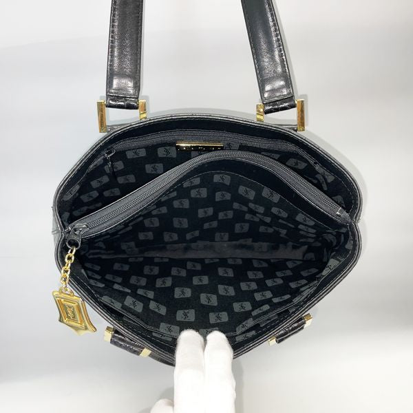 YVES SAINT LAURENT Yves Saint Laurent Vintage Stitch Logo Charm Square Embossed Women's Handbag Black [Used AB/Slightly Used] 20406390