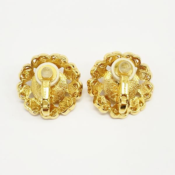 NINA RICCI Vintage Flower Motif Colored Stone GP Rhinestone Women's Earrings Gold x Red [Used AB/Slightly Used] 20407028