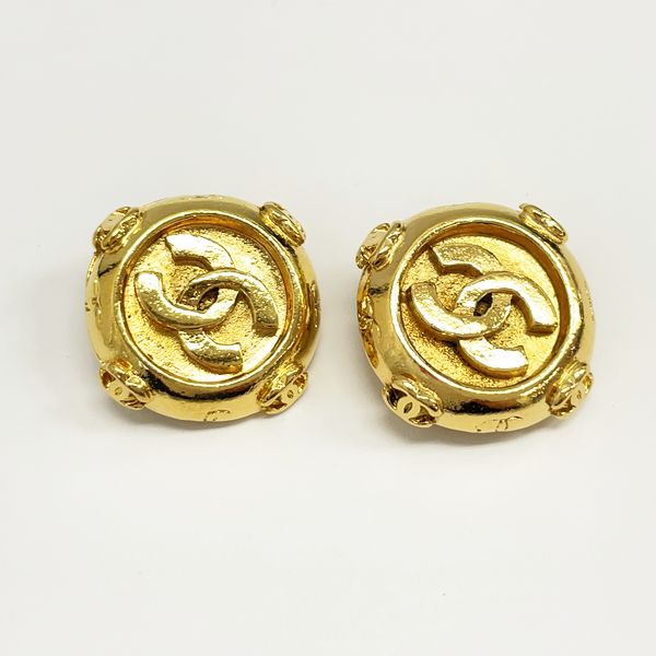 CHANEL Coco Mark Round Vintage Earrings GP Women's 20230522