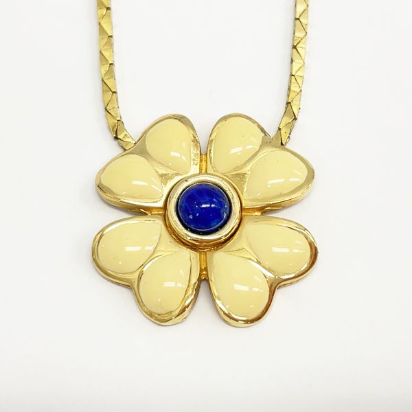 Christian Dior Flower Motif Colored Stone Vintage Necklace GP/Enamel Women's 20230516