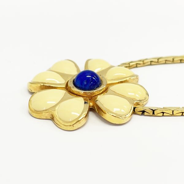 Christian Dior Flower Motif Colored Stone Vintage Necklace GP/Enamel Women's 20230516