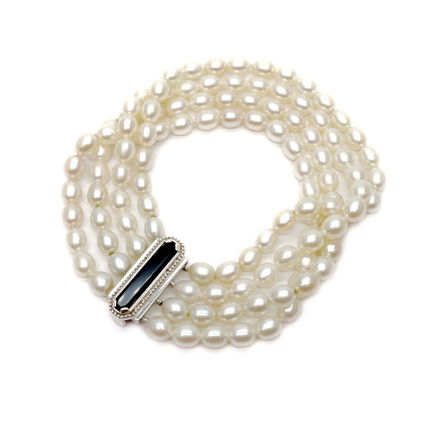 TIFFANY&amp;Co. 蒂芙尼 [稀有] Ziegfeld Collection 珍珠缟玛瑙 4 股珍珠银 925 女士手链 [二手 B/标准] 20407583