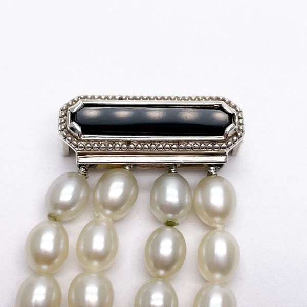 TIFFANY&amp;Co. Tiffany [Rare] Ziegfeld Collection Pearl Onyx 4 Strands Pearl Silver 925 Women's Bracelet [Used B/Standard] 20407583
