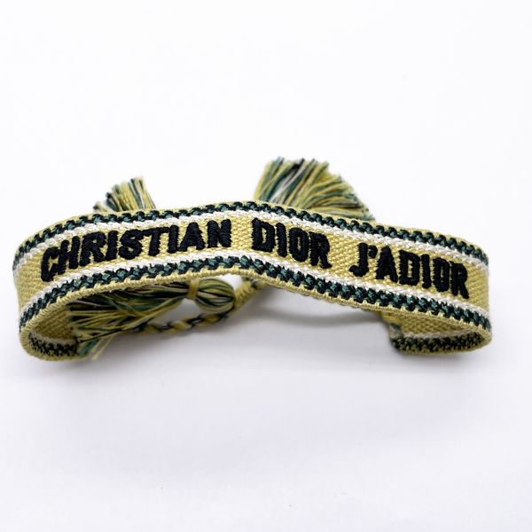 Christian Dior クリスチャンディオール ジャディオール オブリーク ミサンガ コットン レディース ブレスレット イエロー×グリーン （中古AB/使用感小） 20407993