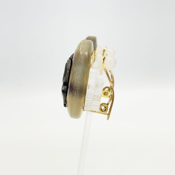 HERMES Vintage Bugle Trumpet Ribbon Round Buffalo Horn Women's Earrings [Used B/Standard] 20408605