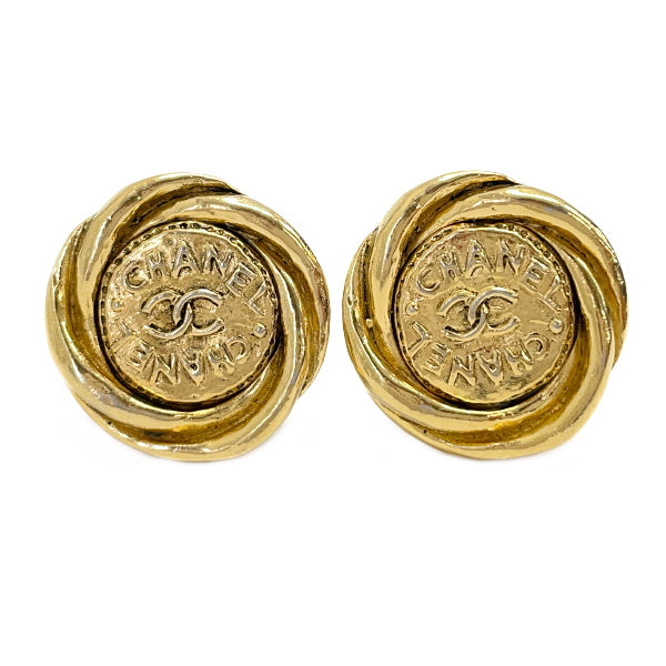 CHANEL Vintage Logo Round Twist GP Women's Earrings Gold [Used B/Standard] 20408606