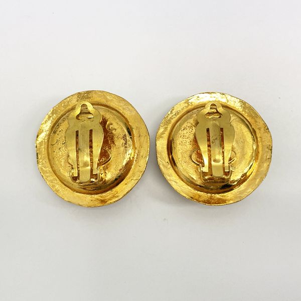 CHANEL Vintage Logo Round Colored Stone 2 8 GP Women's Earrings Gold x Blue [Used B/Standard] 20408608
