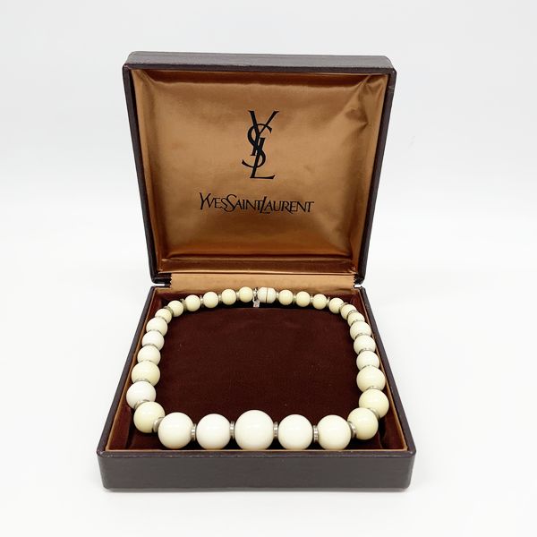 YVES SAINT LAURENT Yves Saint Laurent Vintage Colored Stone Ball Metal Women's Necklace Ivory (Used B/Standard) 20408621