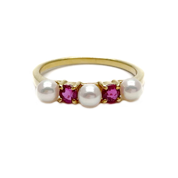 MIKIMOTO Ruby K18YG Pearl Women's Ring No. 7 Gold [Used AB/Slightly used] 20408625
