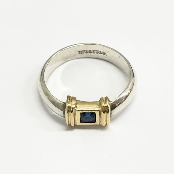 TIFFANY&amp;Co.蒂芙尼（稀有）复古蓝宝石组合银K14黄金女式戒指11号（二手B/标准）20409263